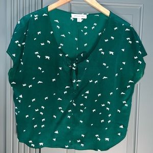 Amour Vert sustainable silk emerald green & white blouse